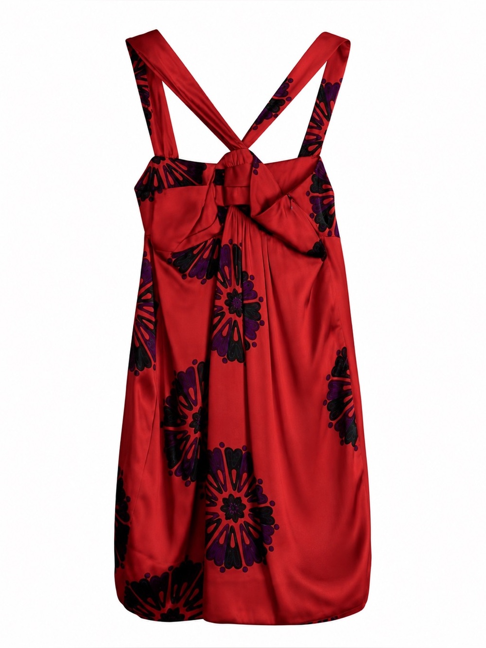 2000s Vintage Marc by Marc Jacobs Red Floral Satin Halter Mini Cocktail Dress